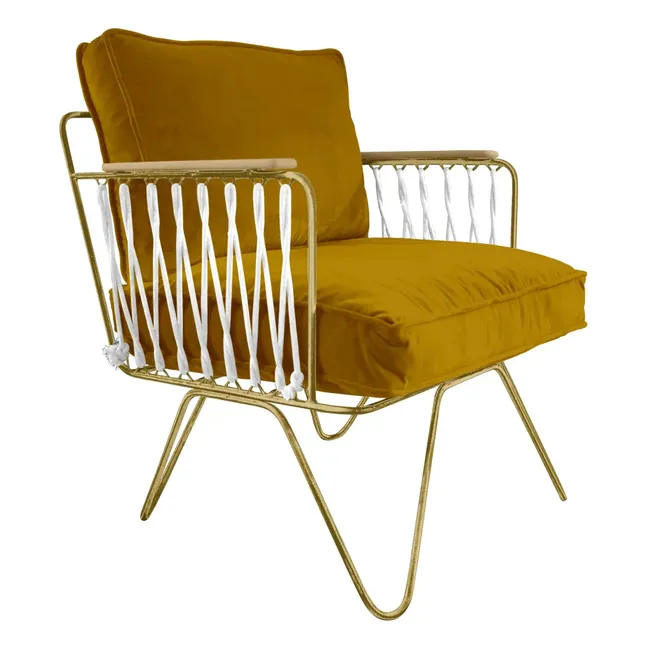 Fauteuil Croisette doré mat epoxy, velours | Camel