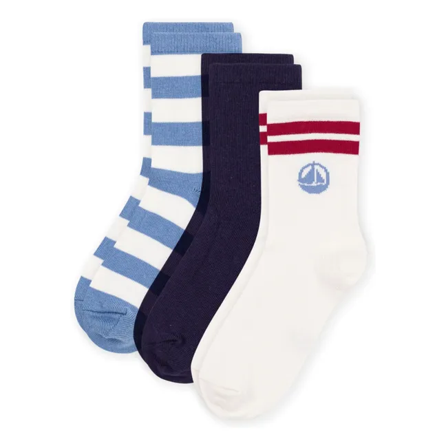 Lot de 3 Paires de Chaussettes Rayées | Bleu