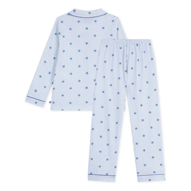 Pyjama Chemise Rayé Etoiles Coton Bio | Bleu