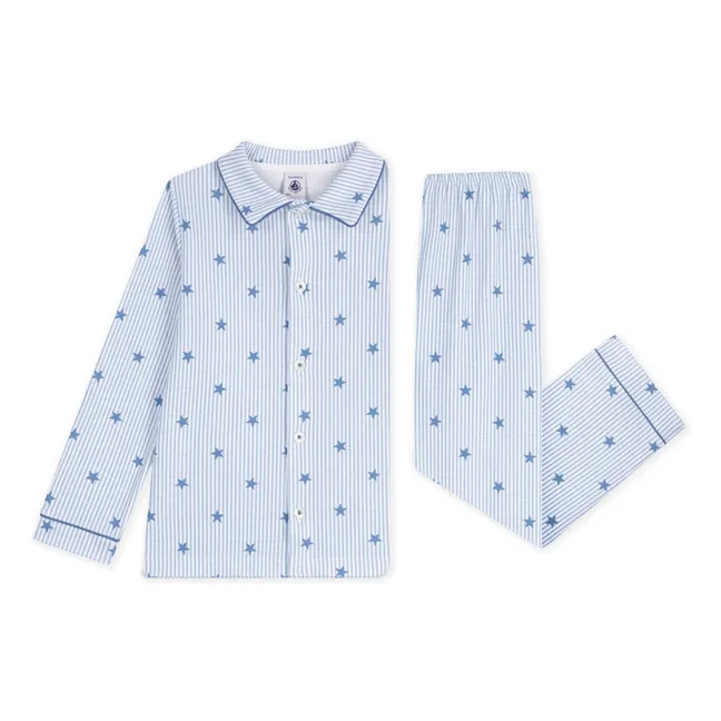 Pyjama Chemise Rayé Etoiles Coton Bio | Bleu