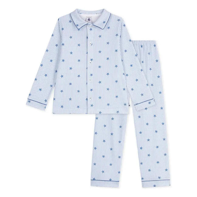 Pyjama Chemise Rayé Etoiles Coton Bio | Bleu