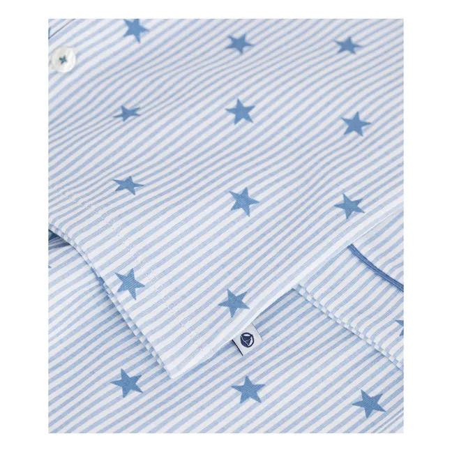 Pyjama Chemise Rayé Etoiles Coton Bio | Bleu
