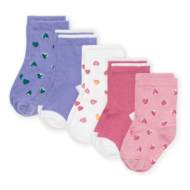 Lot de 5 Paires de Chaussettes Cœurs | Violet