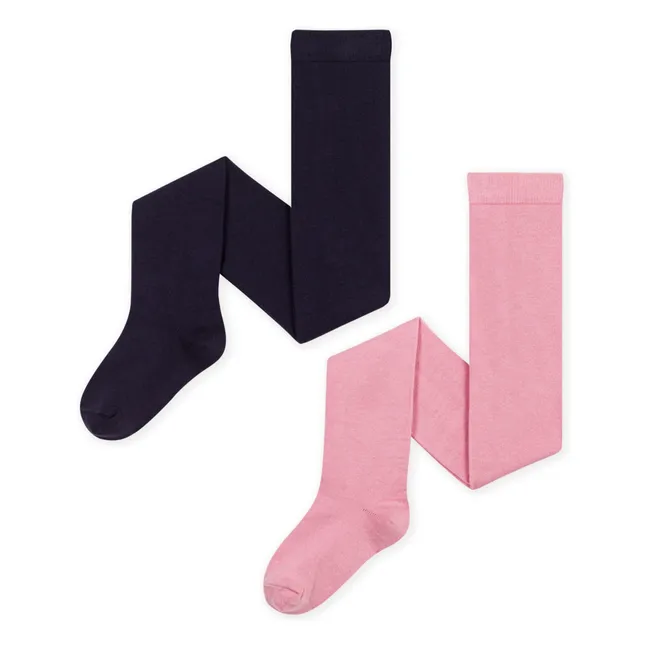 Set of 2 Pairs of Organic Cotton Plain Tights | Pink