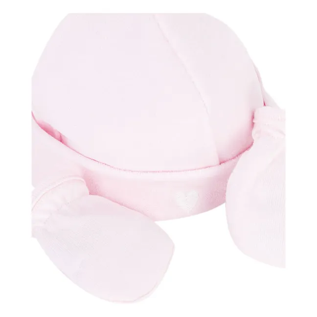 Organic Cotton Velour Beanie and Mittens Set | Pale Pink