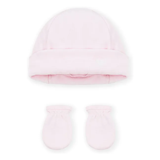 Organic Cotton Velour Beanie and Mittens Set | Pale Pink
