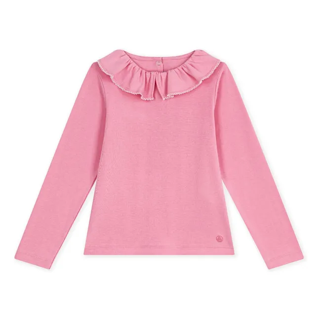 Organic cotton ruffled collar T-shirt | Pink