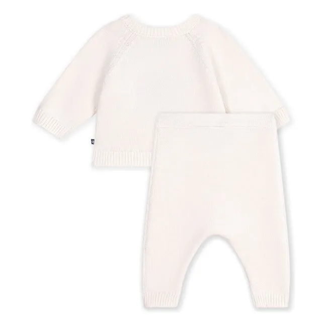 Wool Heart Cardigan and Pants Set | White