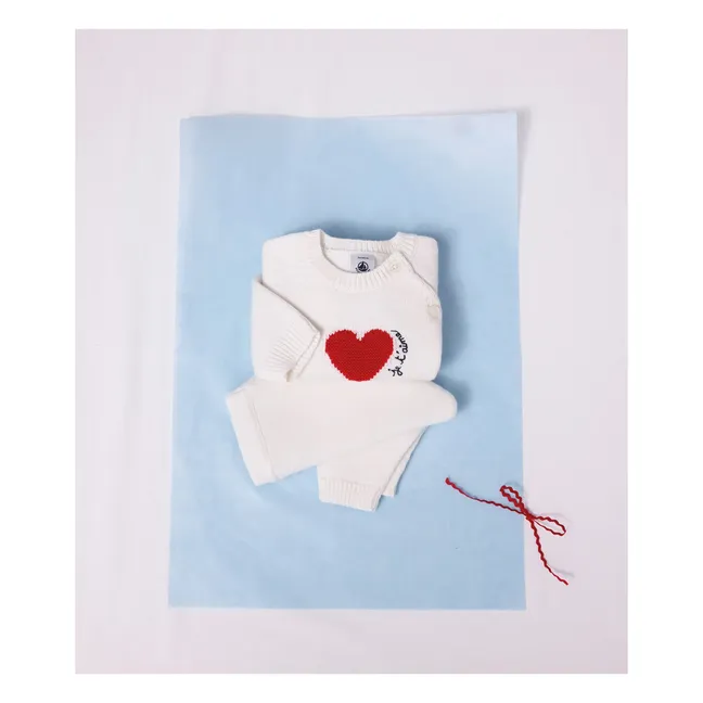 Wool Heart Cardigan and Pants Set | White