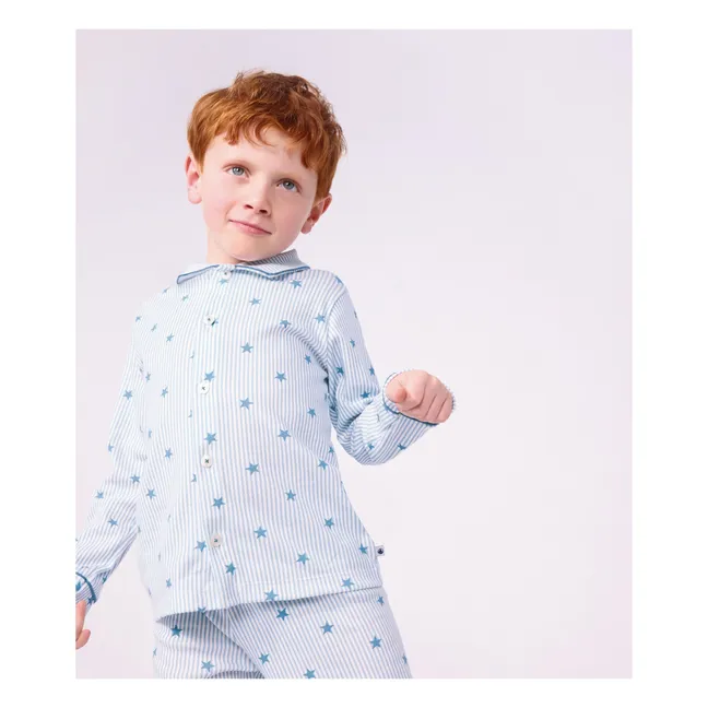 Pyjama Chemise Rayé Etoiles Coton Bio | Bleu