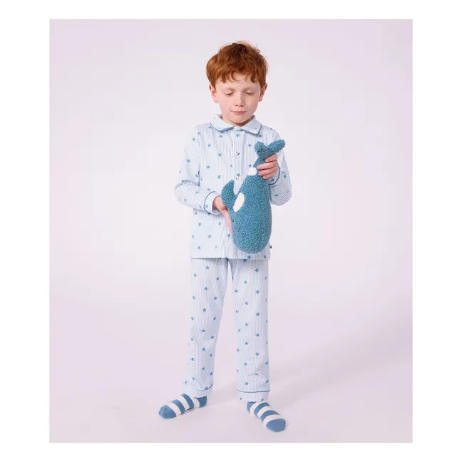 Pyjama Chemise Rayé Etoiles Coton Bio | Bleu