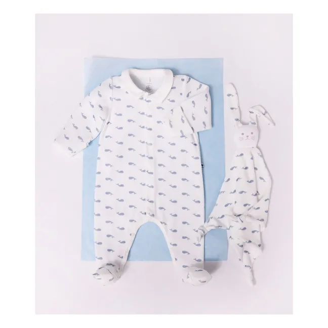 Pyjama Dors Bien Baleines Velours Coton Bio | Blanc