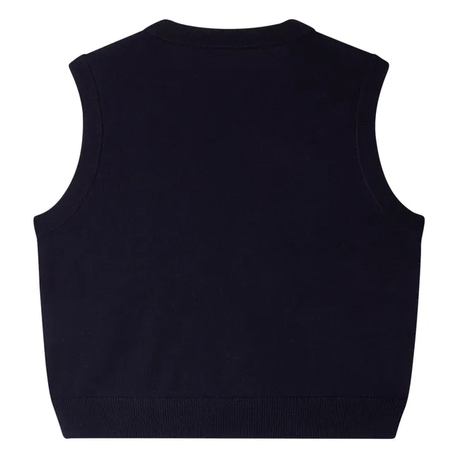 Maelle Cerises Wool Sleeveless Sweater | Navy blue
