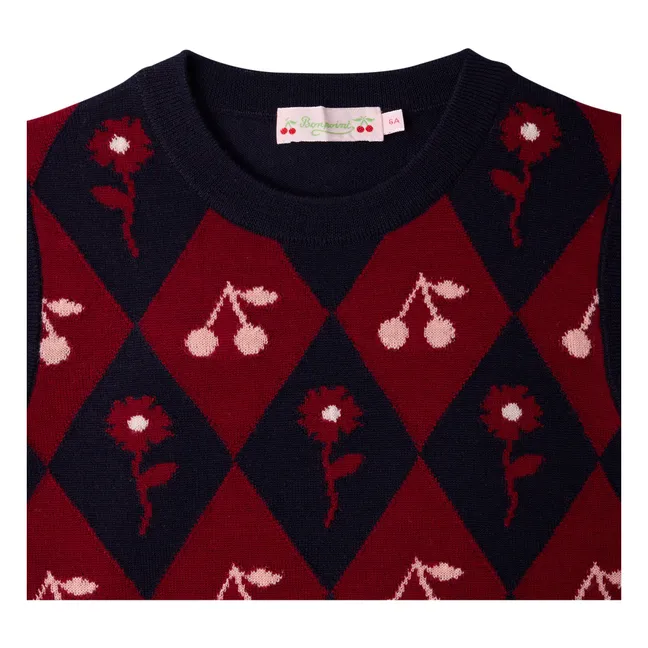 Maelle Cerises Wool Sleeveless Sweater | Navy blue