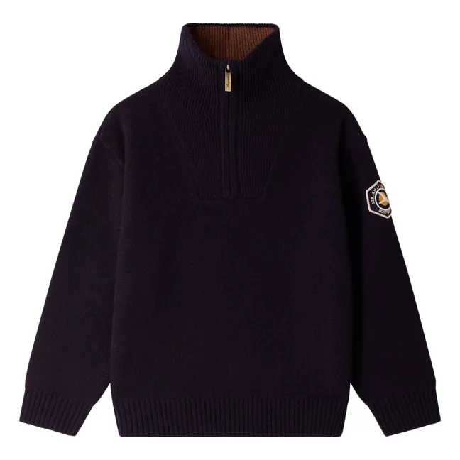 Marinus Wool Truckneck Sweater | Navy blue