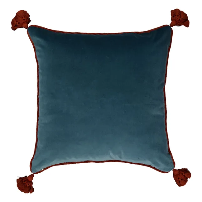 Coussin en velours brodé Afonso | Bleu