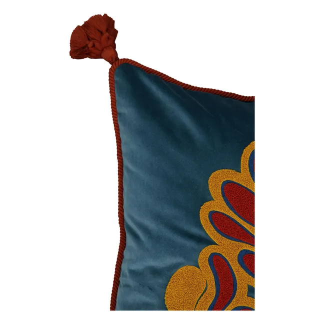 Coussin en velours brodé Afonso | Bleu