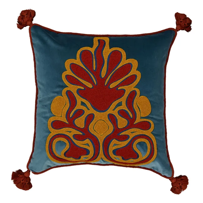 Coussin en velours brodé Afonso | Bleu