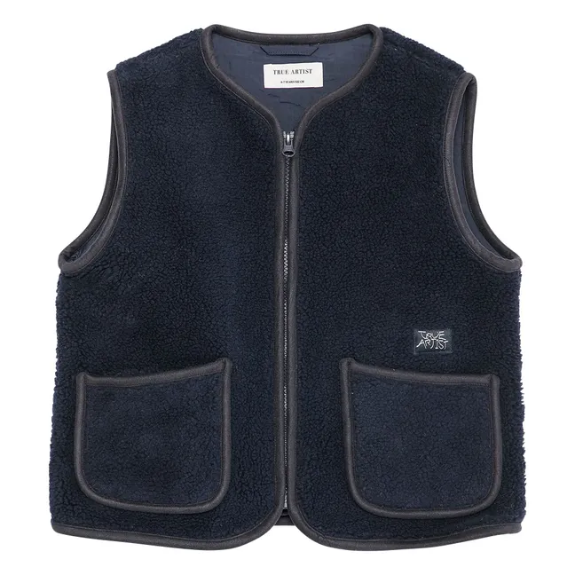 Veste Sans Manches Façon Sherpa N°6 | Bleu foncé