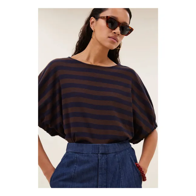 Top de algodón orgánico Blackbird Stripes | Marrón