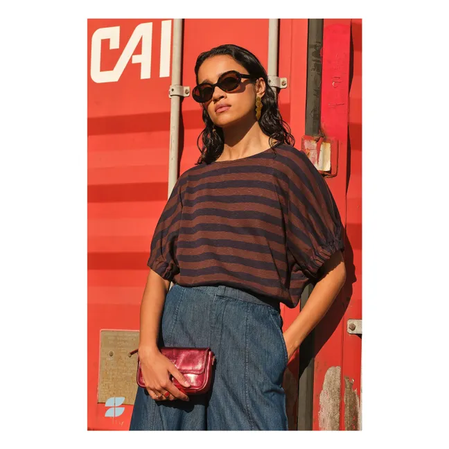 Top de algodón orgánico Blackbird Stripes | Marrón