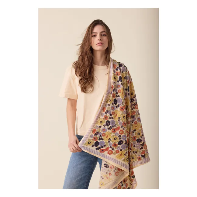 Large Flowered Latika Scarf | Blue