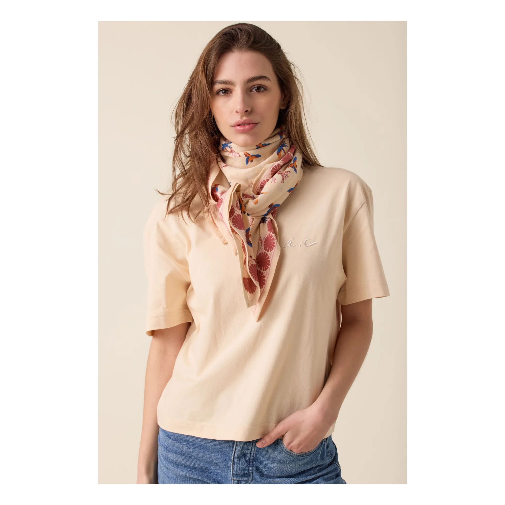 Grand Foulard Latika Oiseaux | Bordeaux- Image produit n°1