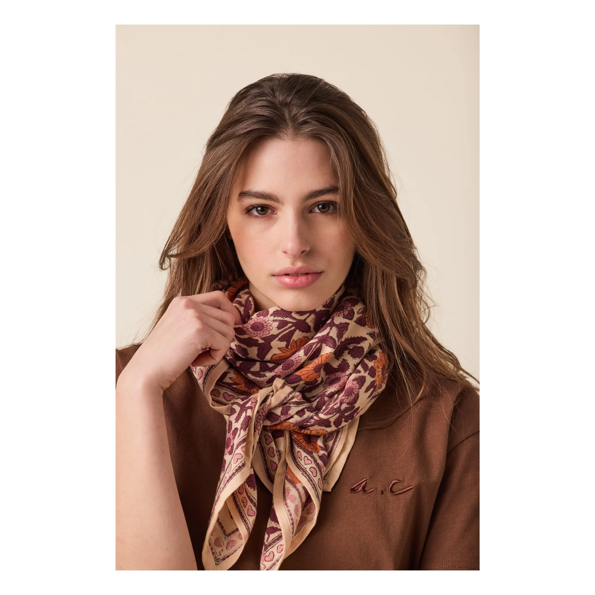 Grand Foulard Latika Cœurs | Rose- Image produit n°1