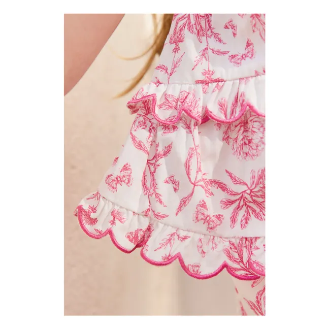 Floral Scalloped Top and Shorts Set - Inspired by Toile de Jouy | Pink