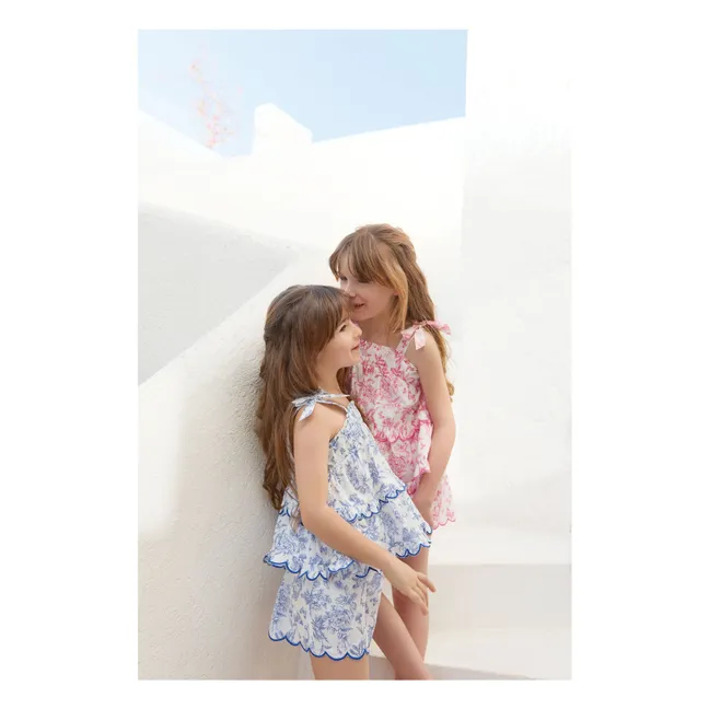 Floral Scalloped Top and Shorts Set - Inspired by Toile de Jouy | Electric blue