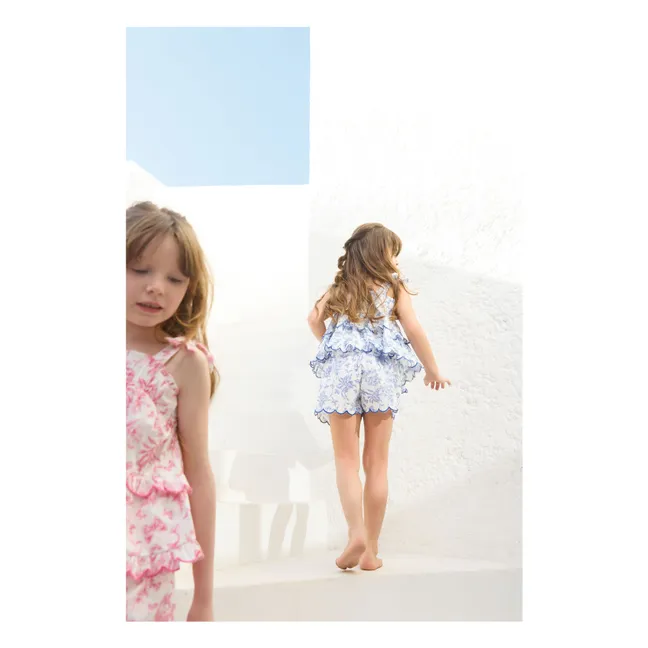 Floral Scalloped Top and Shorts Set - Inspired by Toile de Jouy | Electric blue