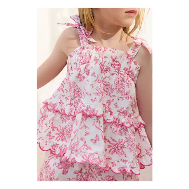Ensemble Top et Short Feston Fleuri - Inspiration Toile de Jouy | Rose