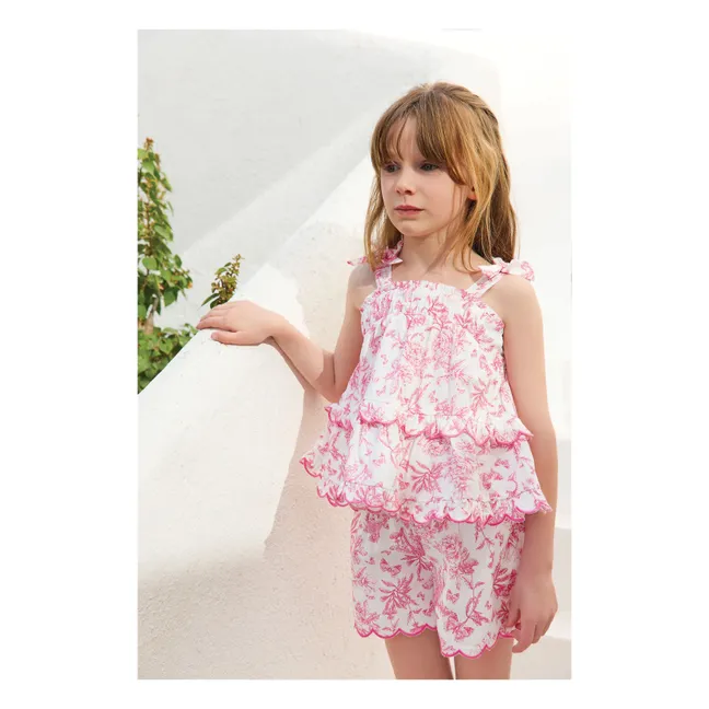 Ensemble Top et Short Feston Fleuri - Inspiration Toile de Jouy | Rose