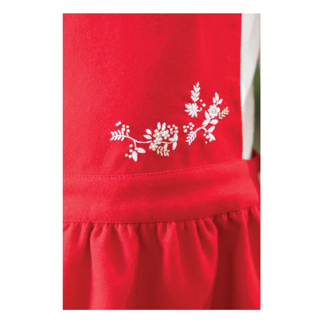 Robe Brodée Fleurs | Rouge cerise