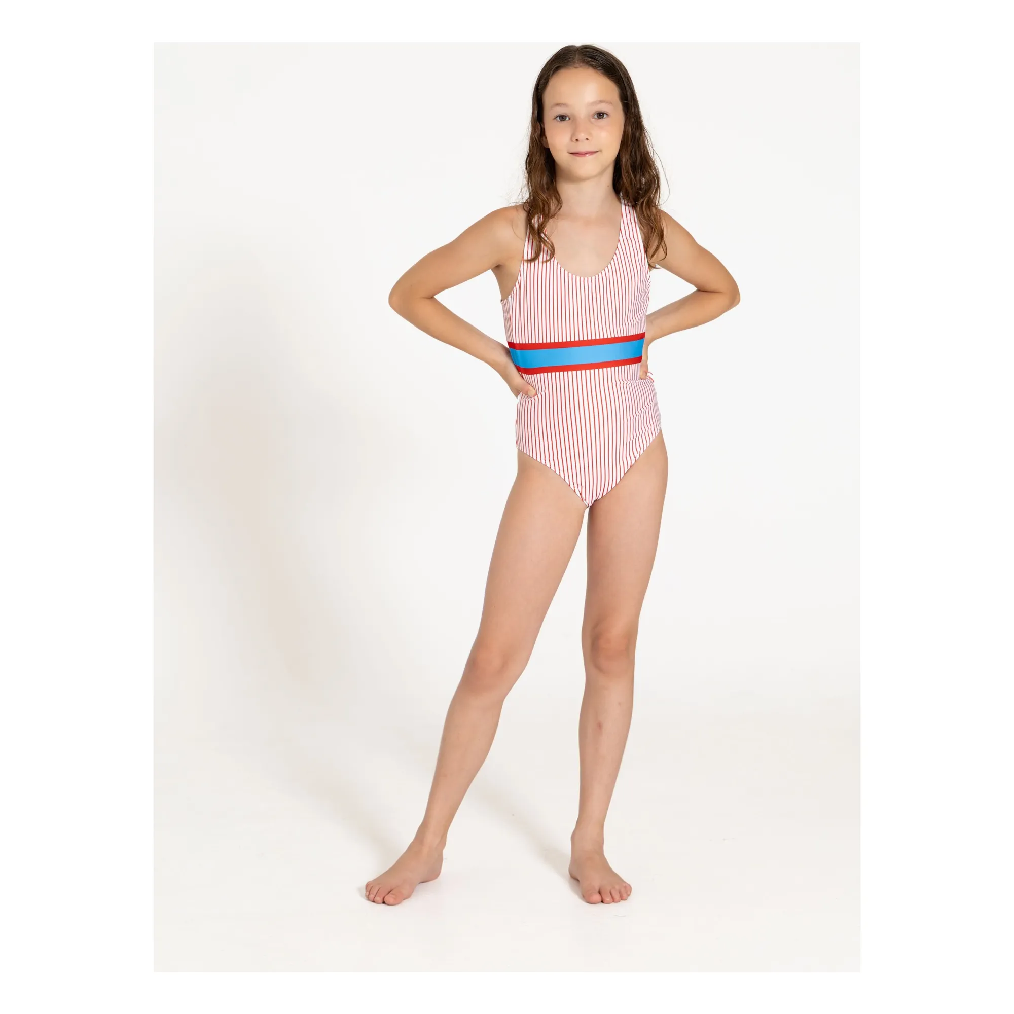 Traje de baño con espalda Olivia, Rayas | Blanco- Imagen del producto n°2