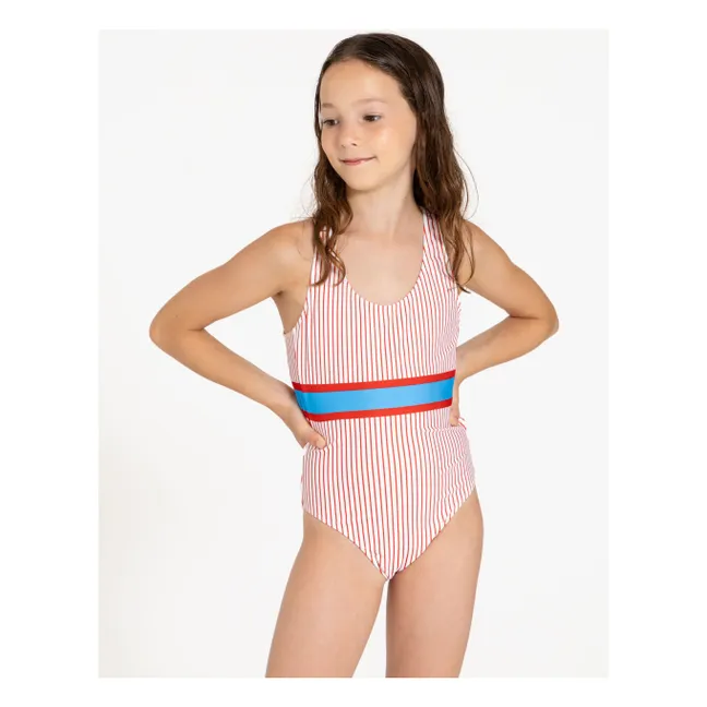 Traje de baño con espalda Olivia, Rayas | Blanco