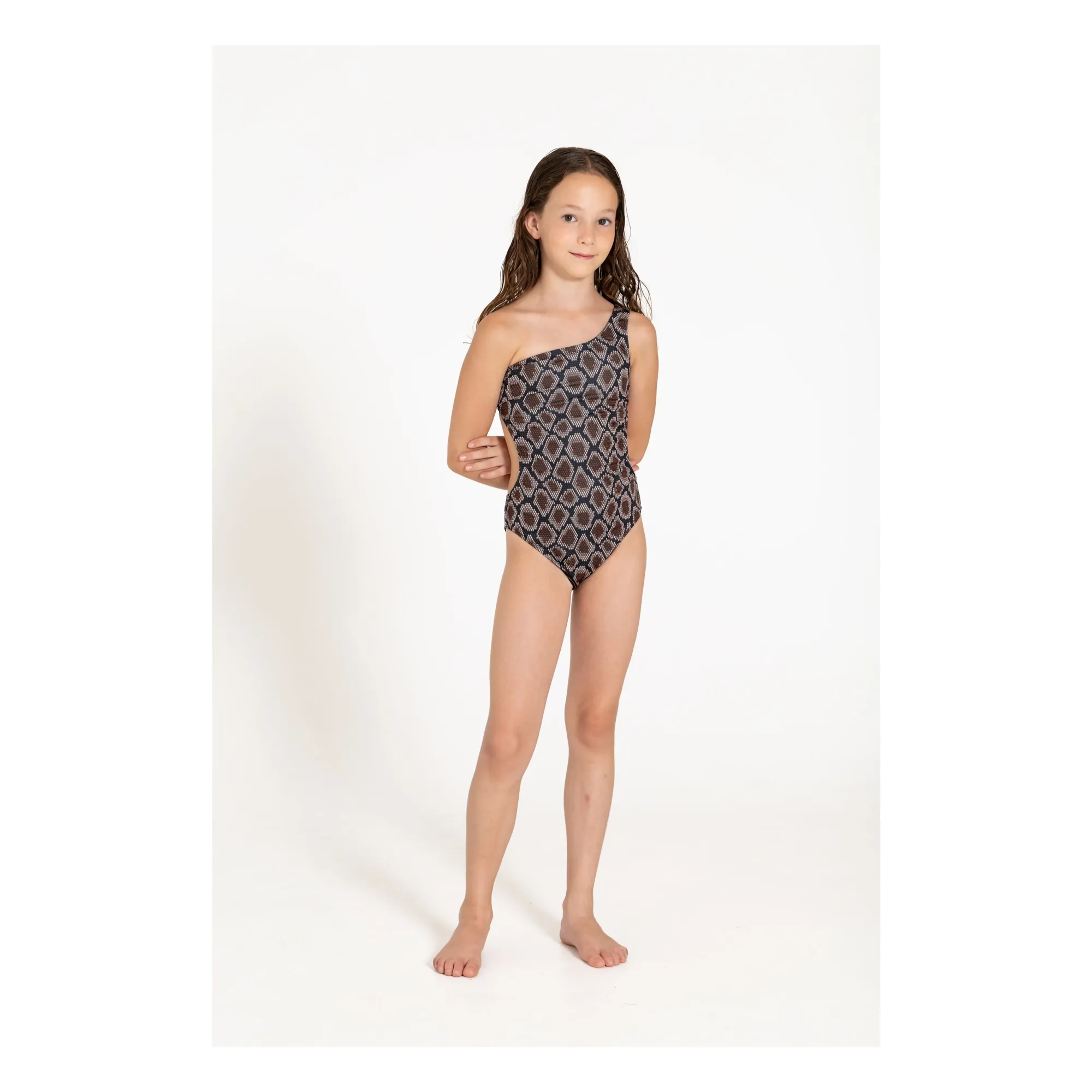Maillot de Bain Asymétrique Sia Python | Marron- Image produit n°1