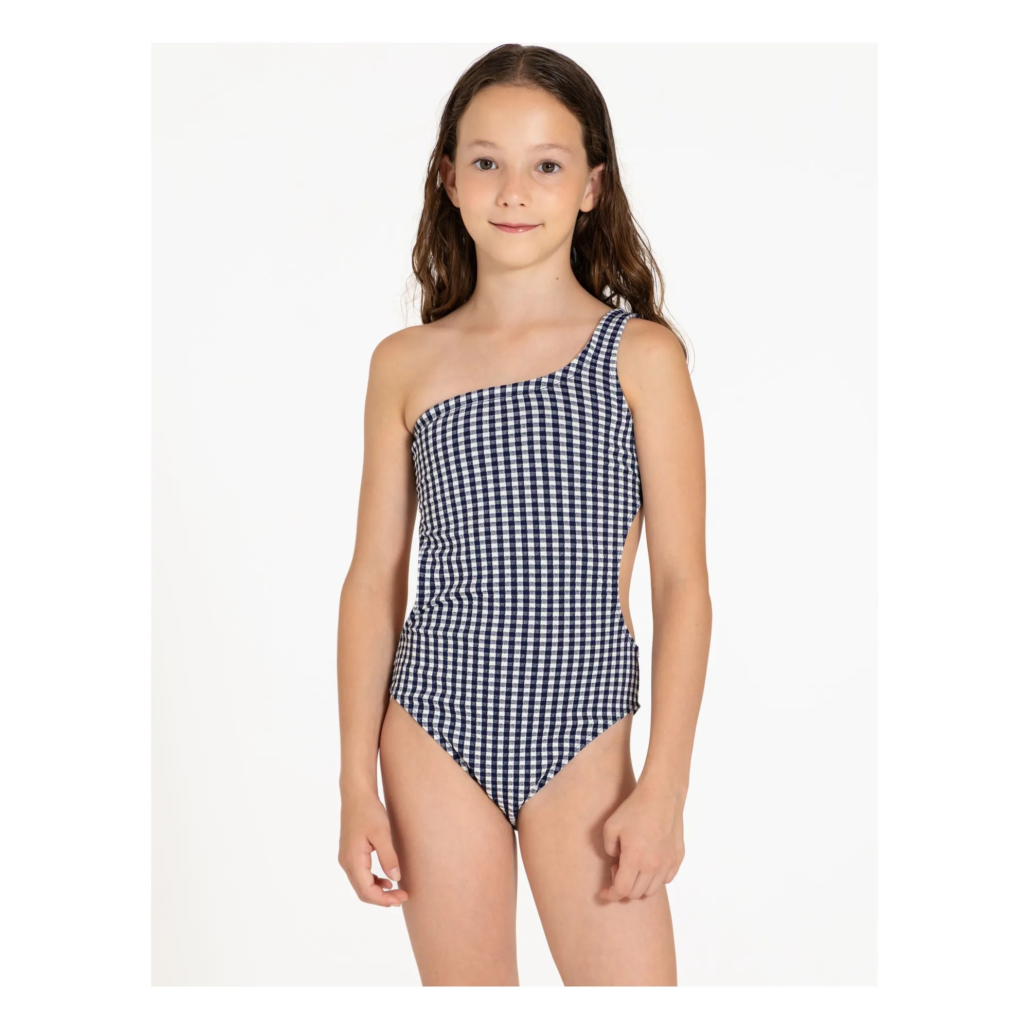 Maillot de Bain Asymétrique Sia Carreaux | Bleu marine- Image produit n°1