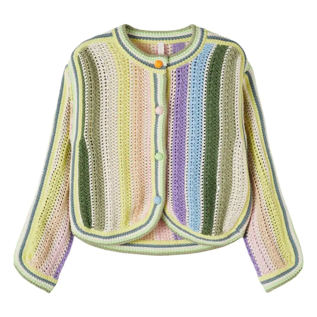 Veste Crochet Rayée Coton Bio | Multicolore