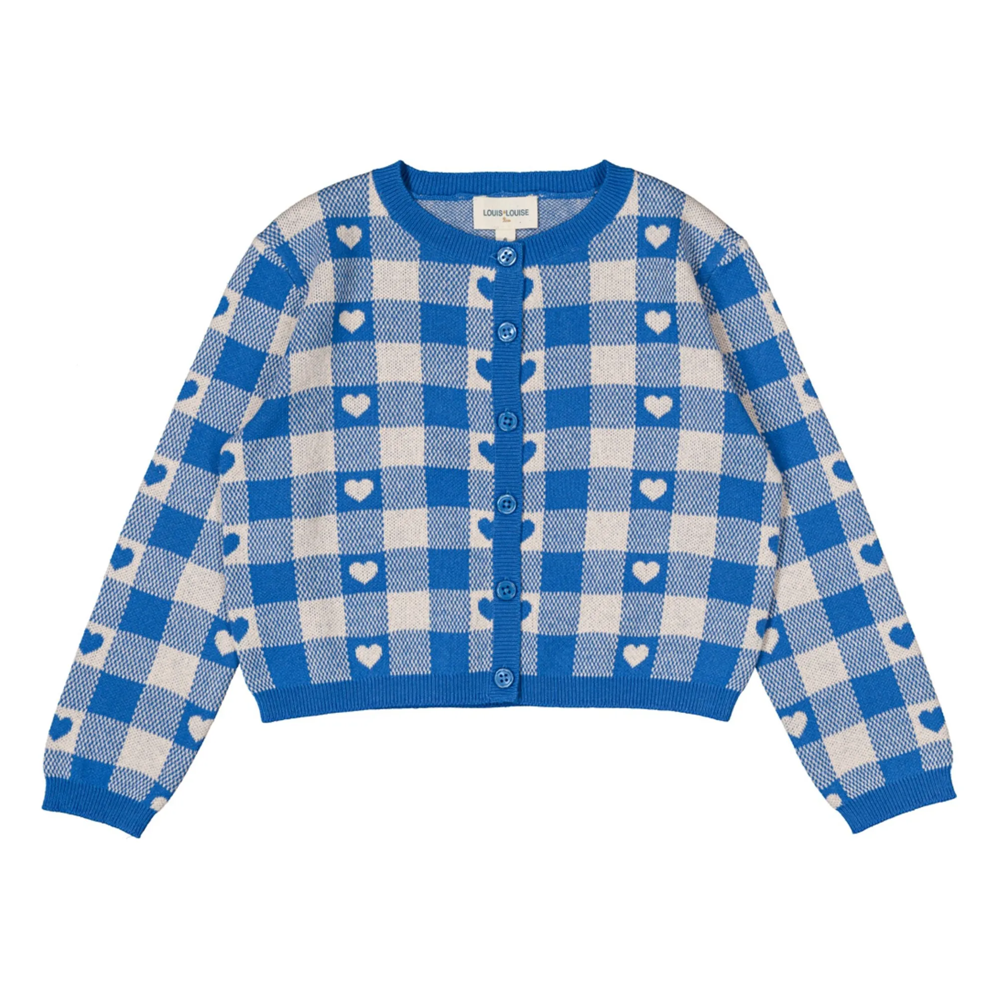 Cardigan Mayo Cœurs Carreaux | Bleu azur- Image produit n°0