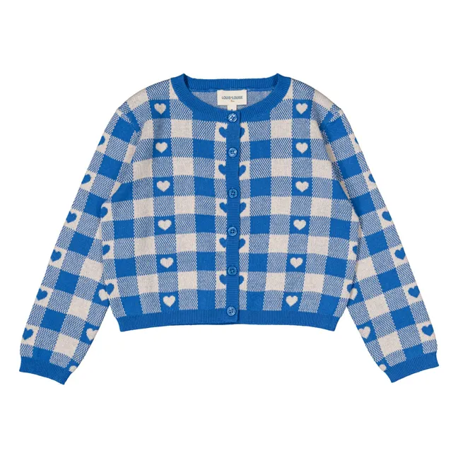 Mayo Hearts Checkered Cardigan | Azure blue