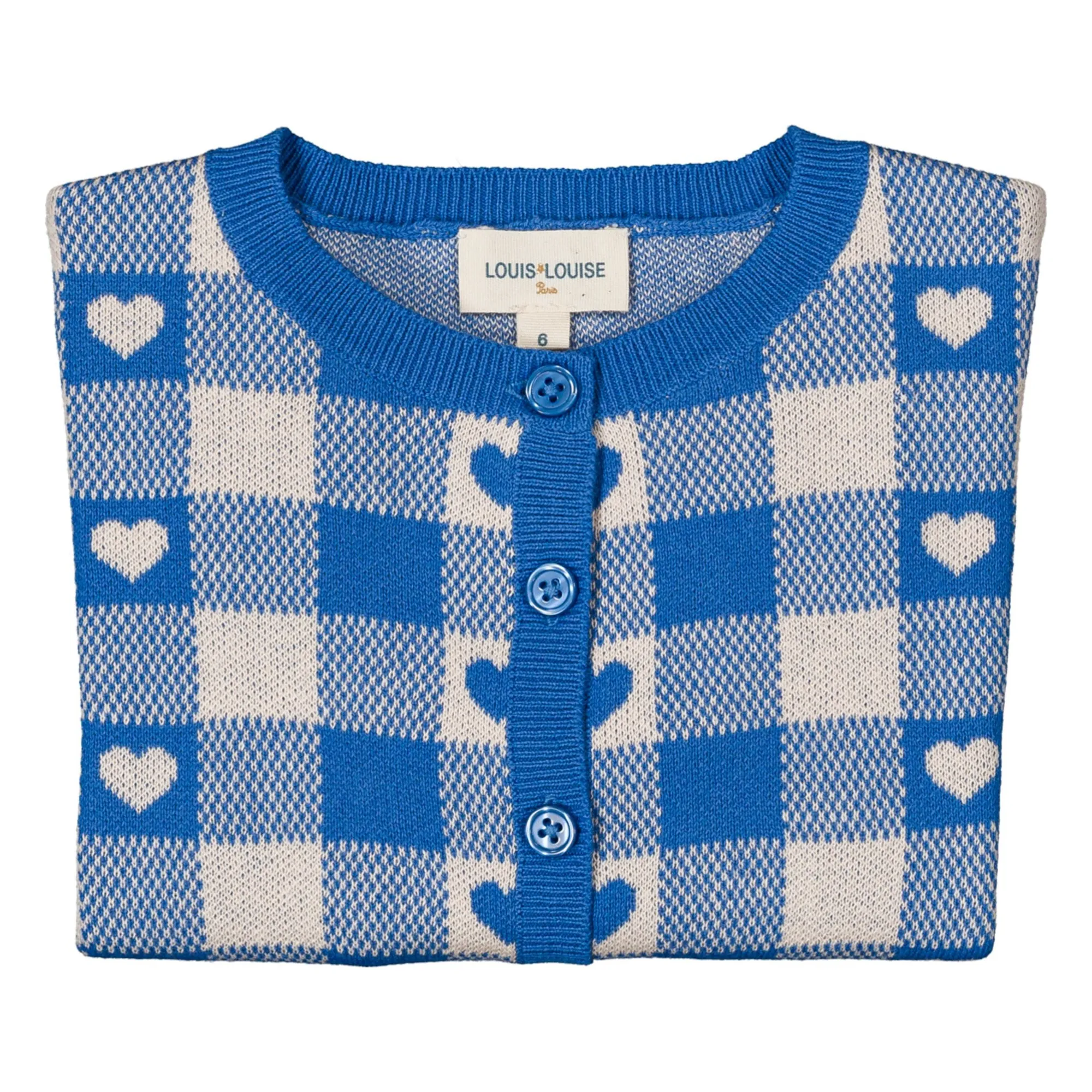 Cardigan Mayo Cœurs Carreaux | Bleu azur- Image produit n°4