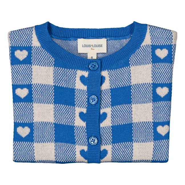 Mayo Hearts Checkered Cardigan | Azure blue
