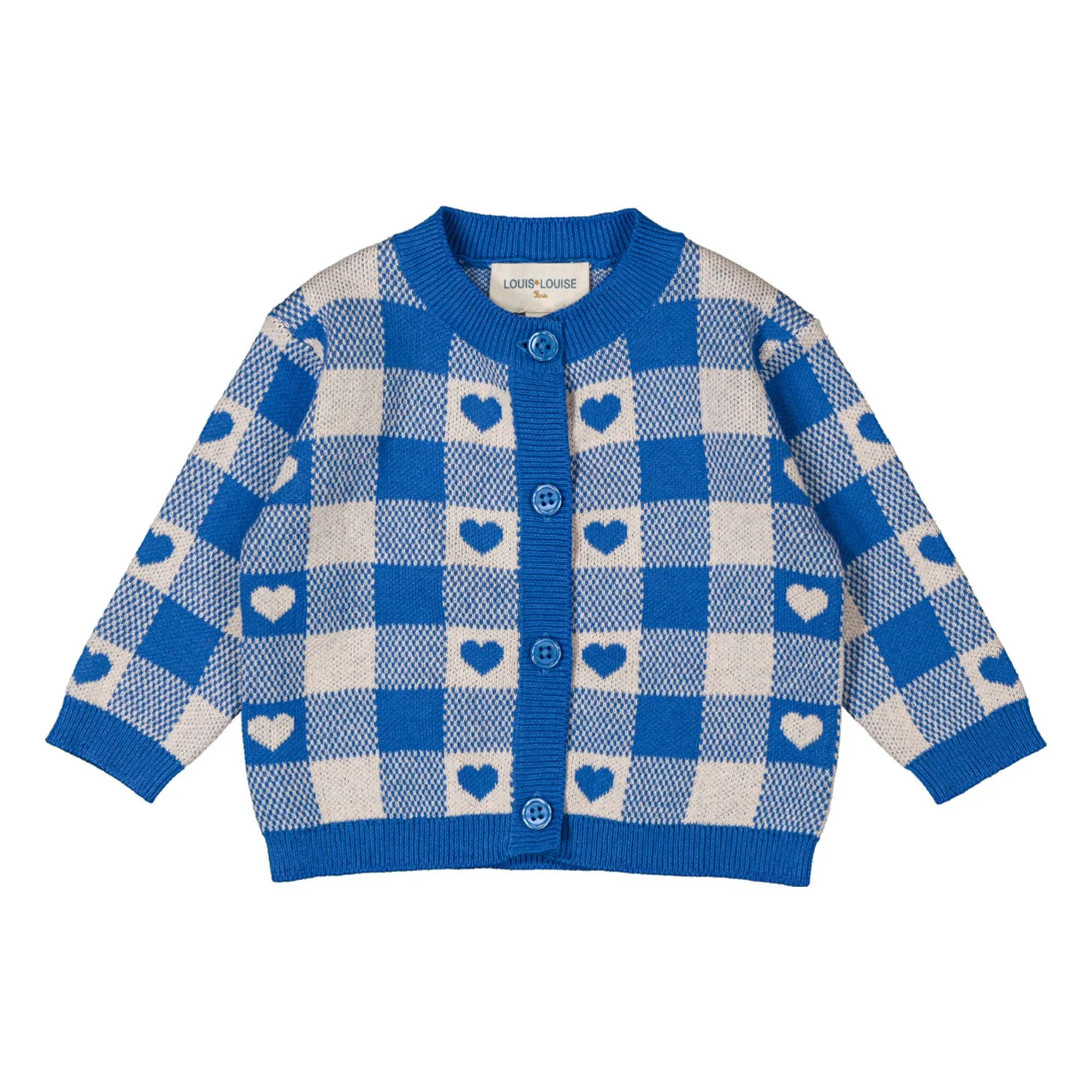 Cardigan Mayo Cœurs Carreaux Bébé | Bleu azur- Image produit n°0
