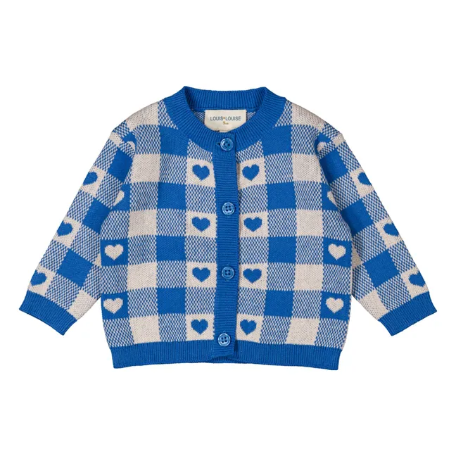 Mayo Baby Cardigan with Hearts and Checks | Azure blue