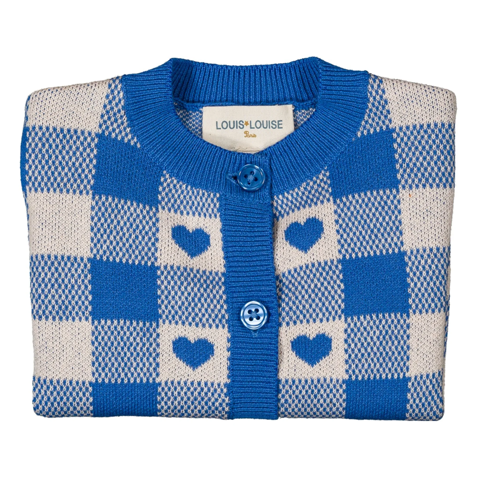 Cardigan Mayo Cœurs Carreaux Bébé | Bleu azur- Image produit n°1