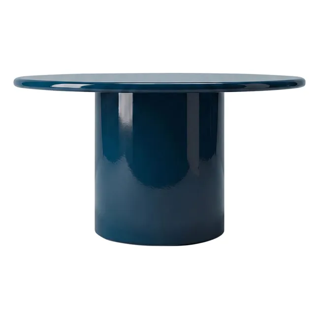 Table à dîner ronde en bois laqué Amendoeira | Bleu pétrole