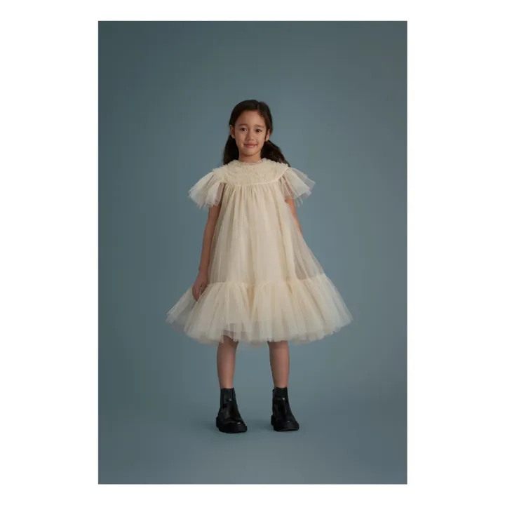 Robe Carla Smockée en Tulle | Crème- Image produit n°2