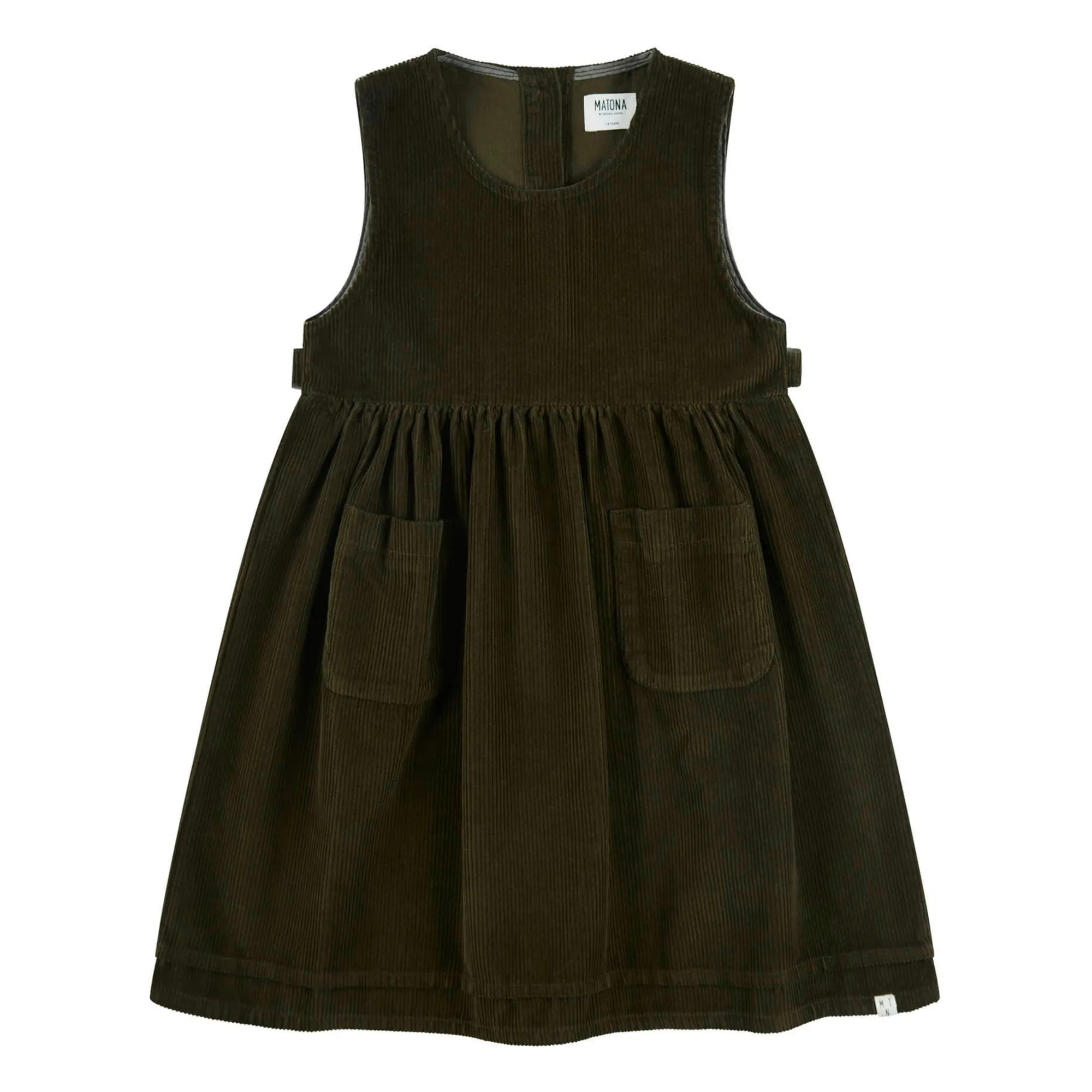Matona Moss Green Ruffled Corduroy Dress