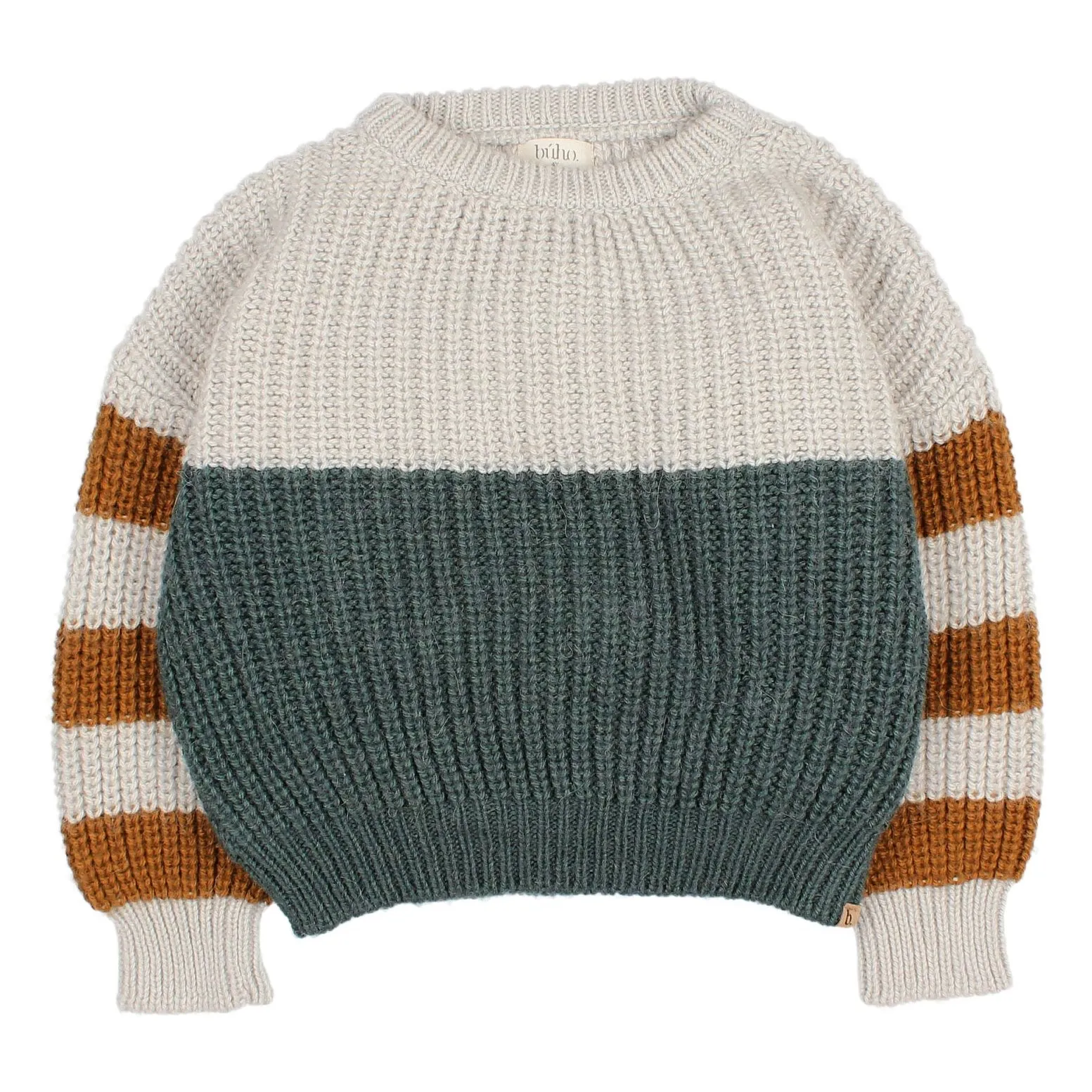 Búho - Pull Enfant - Col Rond - Rayé - Vert Sapin - 10 ans